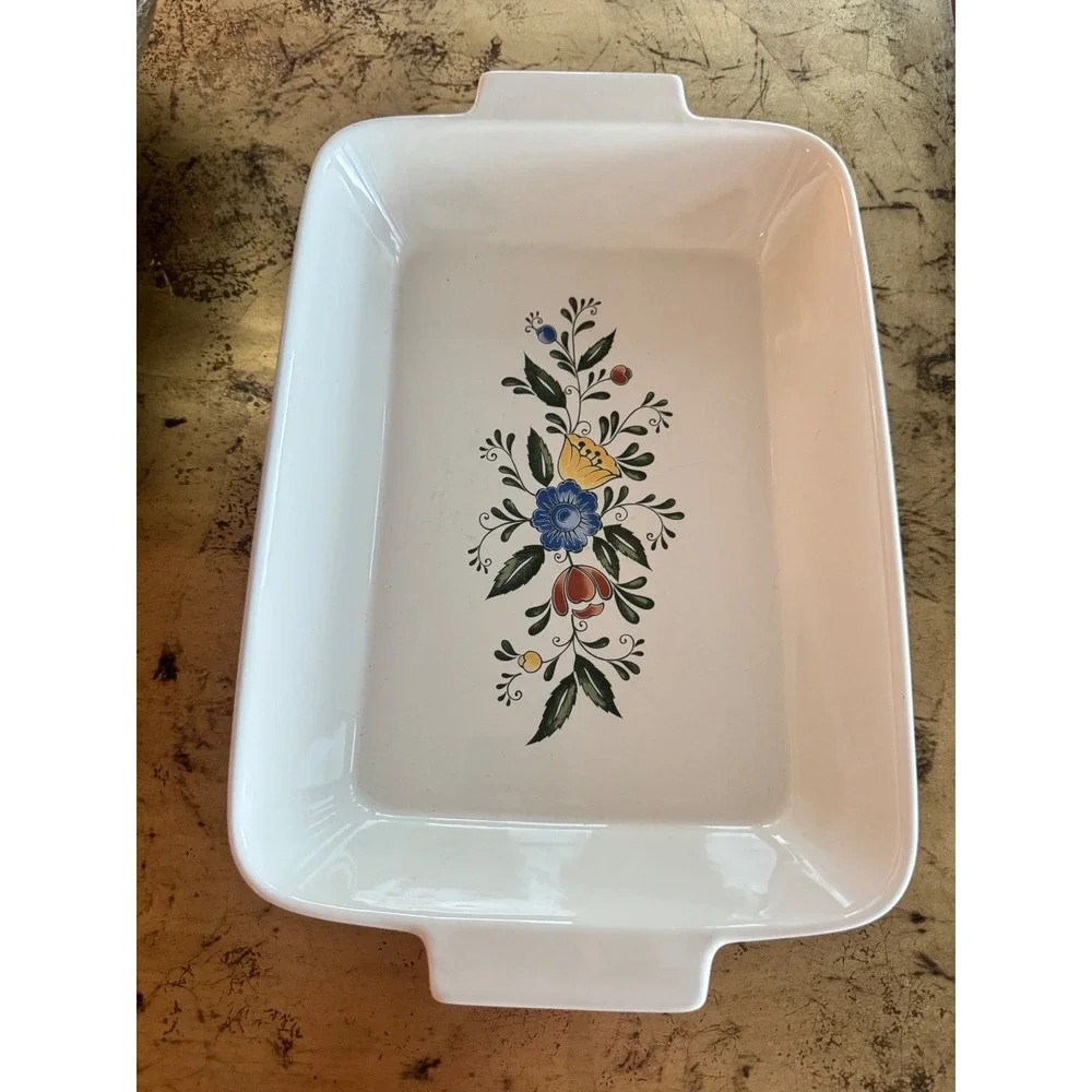 Vintage ASTA 1982 Floral Porcelain Lasagna Pan 9x13 Oven to Table Baker Japan